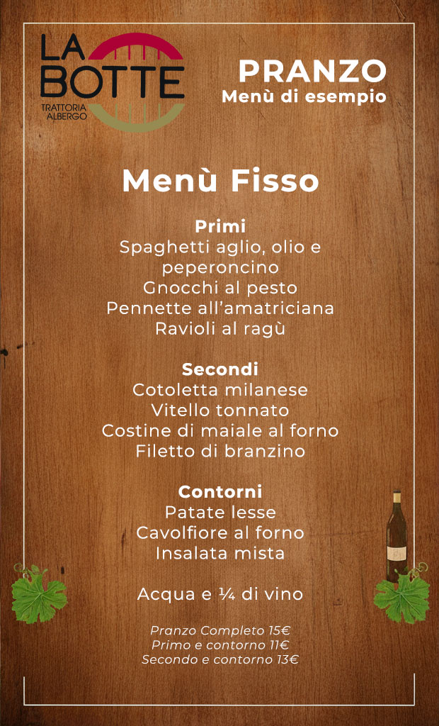 Menù Fisso Pranzo (esempio) Menù Fisso Pranzo (esempio)